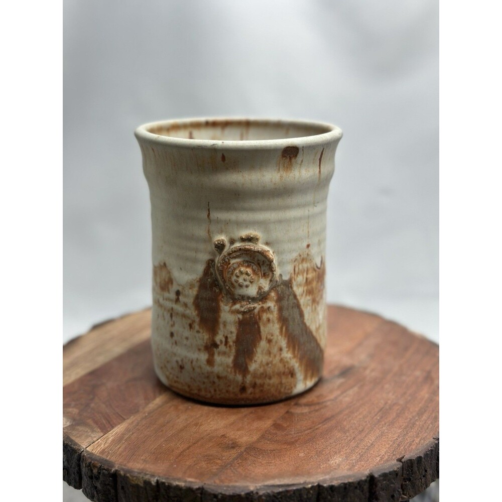 Mino Ware Shino Glaze Vessel Vase Signed Vintage Studio Art Pottery